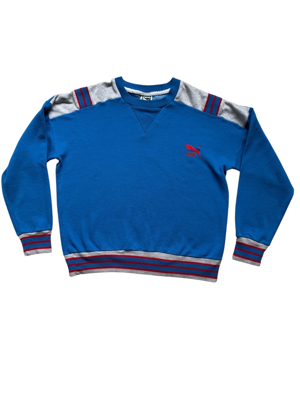 Puma Vintage 1980s Blue Color Block Crewneck Sweatshirt Size Unisex Large